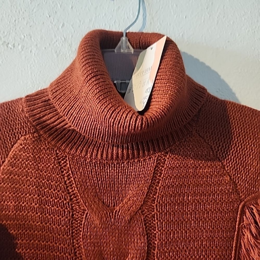 BTFBM Womens Burnt Orange Fall Sweater Size Medium with Fringe NWT - Picture 3 of 6
